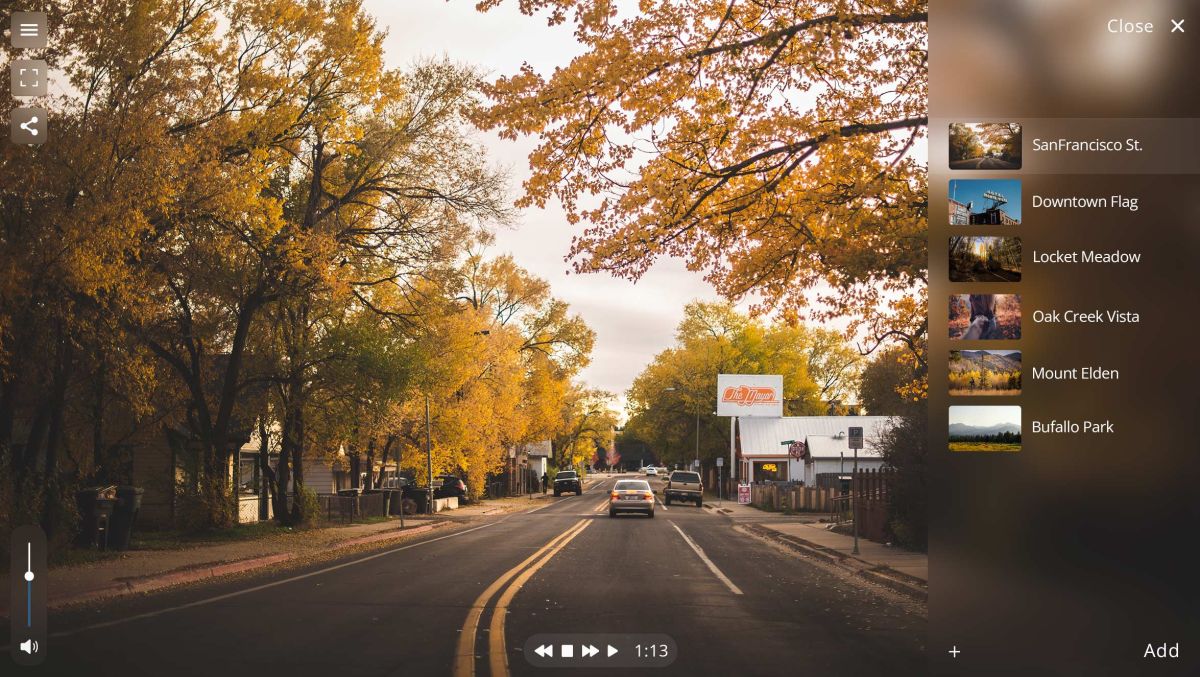 mockup of south san francisco st in the fall with changed trees designed to look like a video for an ipad created by flagstaff web architects