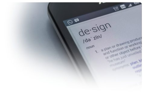 phone with the definition of design pointing to our flagstaff website design portfolio faded on the left and bottom