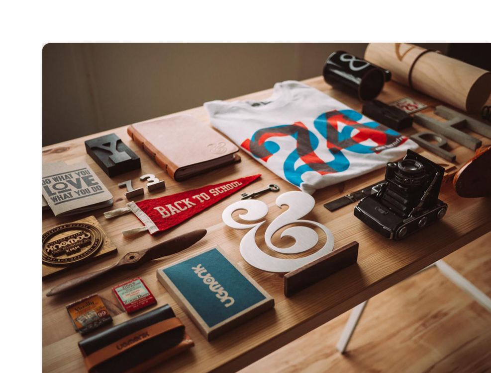 products on table showcasing a branding project